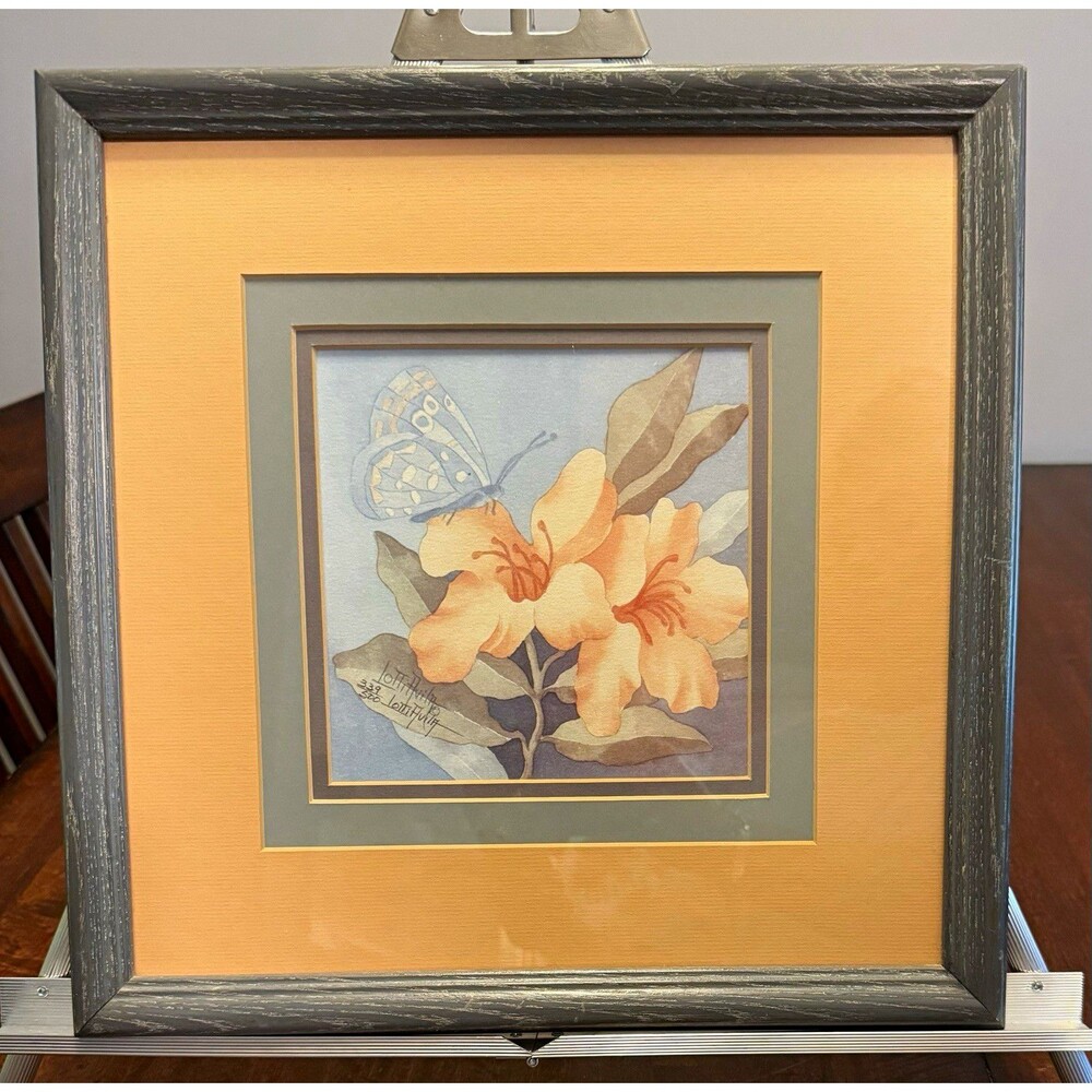 Eloise Larkin Fuller Signed Botanical Floral & Butterfly Print, Matted Framed